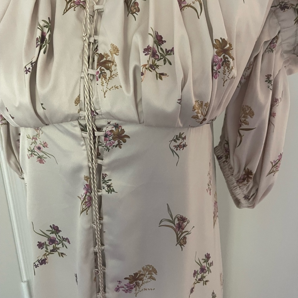 Overthesea Vintage off-shoulder midi dress floral print and balloon sleeves S - Picture 6 of 6